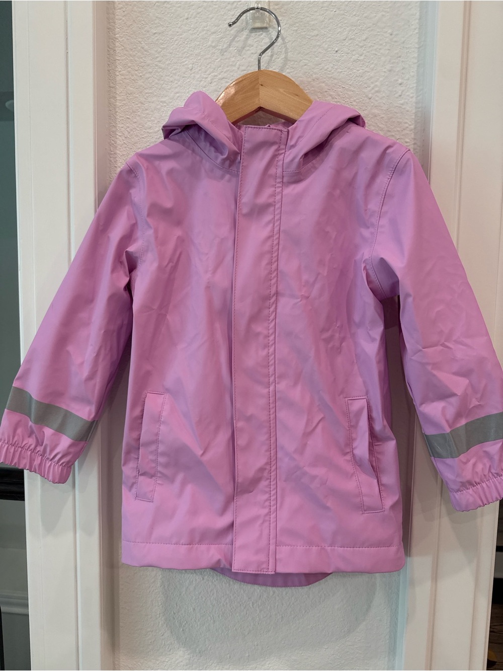 Cat & Jack Girls Pink Hooded Rain Jacket Coat Size 3T Reflective Trim